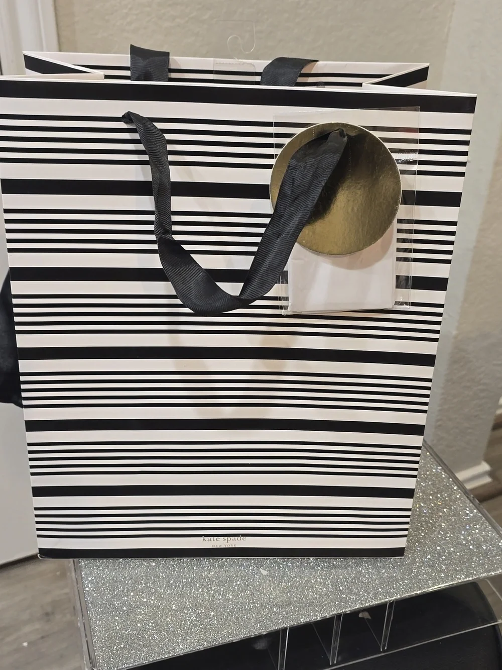 Kate Spade New York Black Stripe Gift Bag w/Tissue & Card